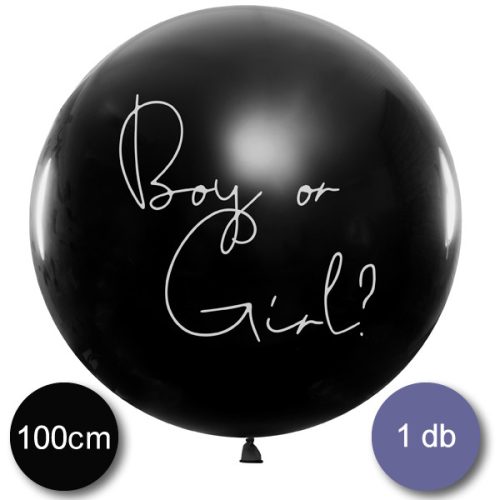 BABAVÁRÓ LATEX LÉGGÖMB, BOY OR GIRL FELIRATTAL, RÓZSASZÍN KONFETTIVEL, 100 CM