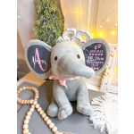 Babyboom elefánt, névvel, születési adatokkal - újszülött ajándék, babalátogató ajándék 