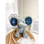 Babyboom elefánt, névvel, születési adatokkal - újszülött ajándék, babalátogató ajándék 
