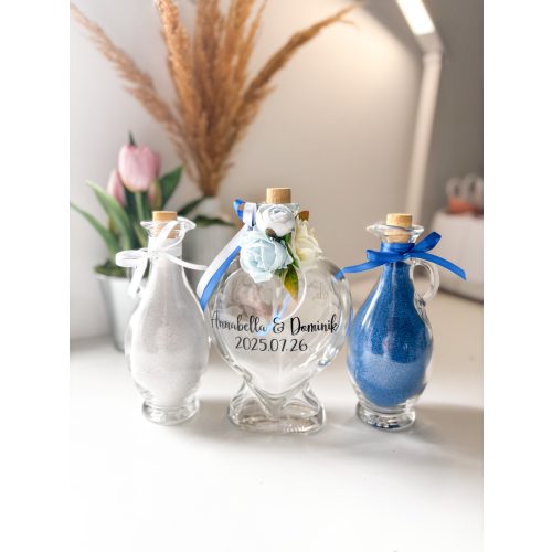 Üveg szív homokceremónia szett