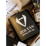 Egyedi feliratos fém laposüveg, 9,5x9,3 cm