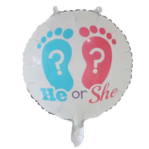 BABAVÁRÓ LÉGGÖMB, HE OR SHE FELIRATTAL, 45 CM