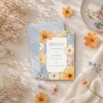 Garden Bliss - Narancs-Kék Virágos - Esküvői Meghívó A6