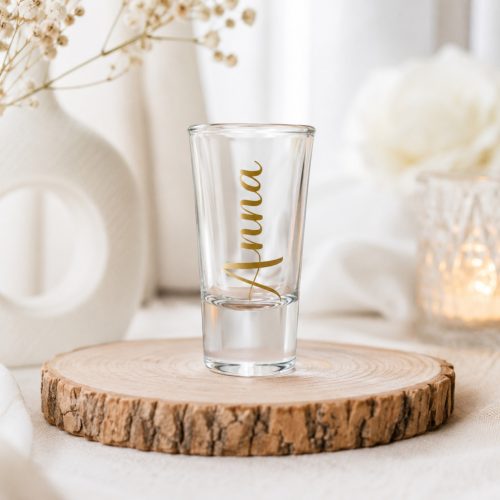 Pálinkás névre szóló pohár, 2cl (köszönetajándék, Lánybúcsú, legénybúcsú)