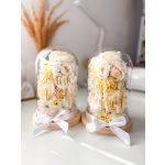 Üvegbúra Selyemvirágokkal, egyedi felirattal, 20 cm - SZÜLŐKÖSZÖNTŐ AJÁNDÉK