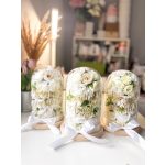 Üvegbúra Selyemvirágokkal, egyedi felirattal, 20 cm - SZÜLŐKÖSZÖNTŐ AJÁNDÉK