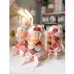 Üvegbúra Selyemvirágokkal, egyedi felirattal, 20 cm - SZÜLŐKÖSZÖNTŐ AJÁNDÉK