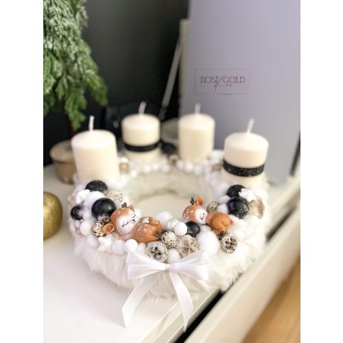 Bambis adventi koszorú 30 cm - fekete-fehér