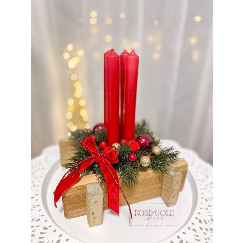 Classic piros-fenyős fa tálas adventi koszorú 20x20x25 cm