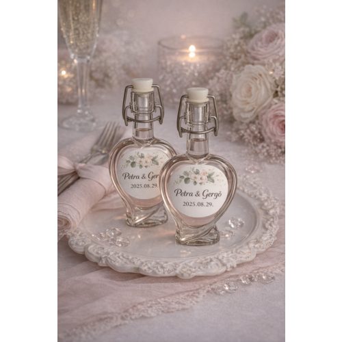 “SZÍV” CSATOS, PÁLINKÁS MINI ÜVEG 0,04 LITERES ÜVEGPALACK, ESKÜVŐRE KÖSZÖNETAJÁNDÉK 