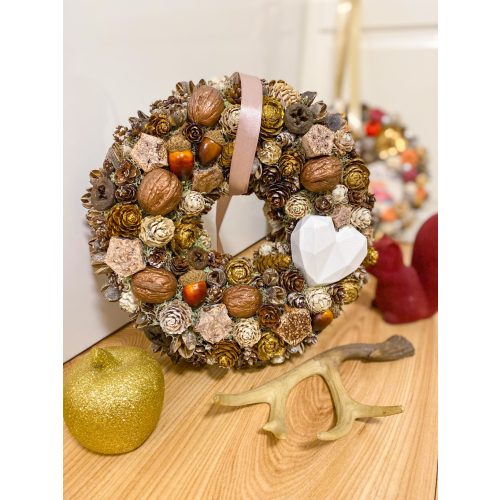 Őszi ajtókopogtató 24 cm, makkal, dióval, őszi termésekkel