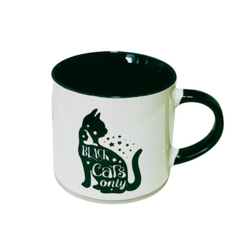 Black Cats Only, fehér bögre HALLOWEEN 10x9cm