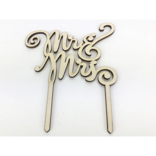 Natúr fa - "MR & MRS" beszúrós torta dísz 12x15cm