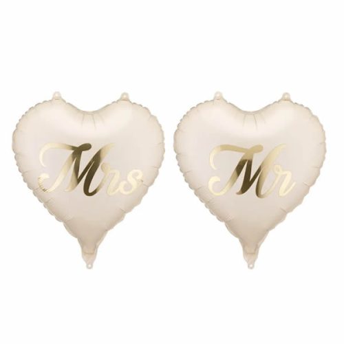 ESKÜVŐI MR & MRS, SZÍV FÓLIA LUFI, 45 CM, 2 DB/CSOMAG