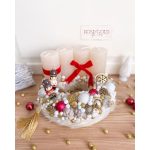 Mini diótörős krém-bordó adventi koszorú 24 cm