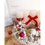 Mini diótörős krém-bordó adventi koszorú 24 cm