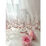 Névre szóló esküvői pezsgős pohár, masnival