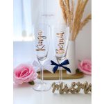 Névre szóló esküvői pezsgős pohár, masnival