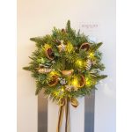 MűFenyő alapon, arany madárkás led fényes ajtókopogtató 28cm