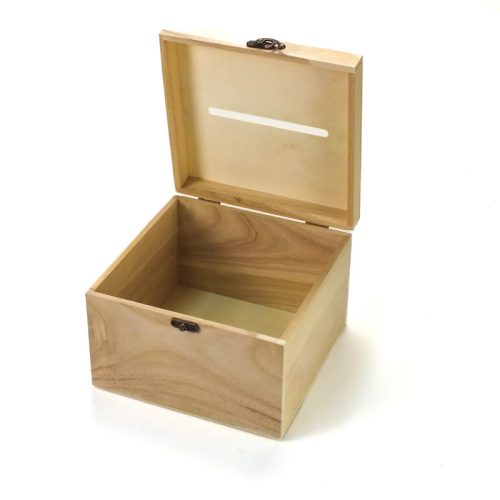 PÉNZGYŰJTŐ /NÁSZAJÁNDÉK GYŰJTŐ LAKODALMI FA PERSELY - KOCKA