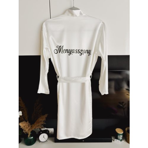 Szatén készülődős köntös esküvőre - FEHÉR