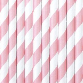 SZÍVÓSZÁL PAPÍRBÓL, LIGHT PINK CSÍKOS, 10 DB