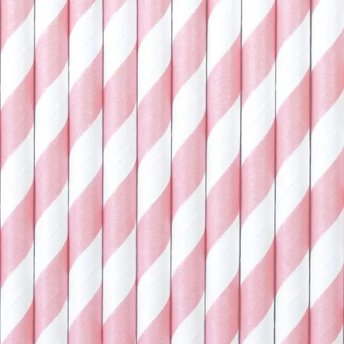 SZÍVÓSZÁL PAPÍRBÓL, LIGHT PINK CSÍKOS, 10 DB