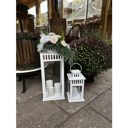 Fehér lámpás szett / 2 db led gyertyákkal - BÉRELHETŐ VESZPRÉMBEN