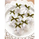 Cukrozott mandula organza tasakban, egyedi felirattal, masnival - köszönetajándék 