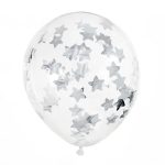ÁTLÁTSZÓ LATEX LUFI, EZÜST CSILLAGOKKAL, 6 DB/CS