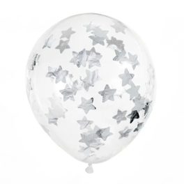 ÁTLÁTSZÓ LATEX LUFI, EZÜST CSILLAGOKKAL, 6 DB/CS