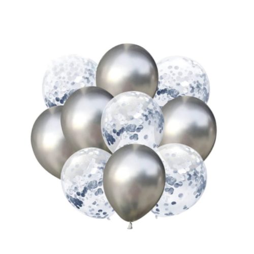 LUFI CSOMAG, EZÜST ÉS EZÜST KONFETTIS, 30CM, 10 DB/CS