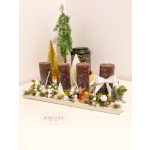 Fehér-barna őzikés LED-es fa tálcás adventi koszorú 40 cm