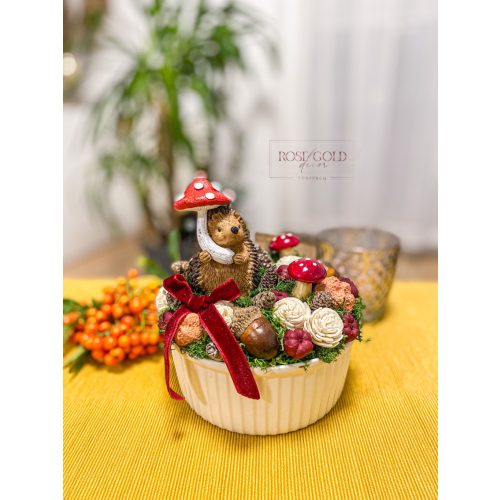 Őszi sünis tál dekoráció 12x15 cm