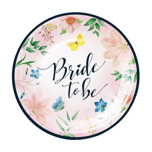 PAPÍR TÁNYÉR, VIRÁGOS, BRIDE TO BE, D18CM, 6 DB/CS