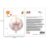 UNIKORNIS FEJ, GÖMB, RÓZSÁS, 46 CM FÓLIA LUFI, CSOMAGOLT