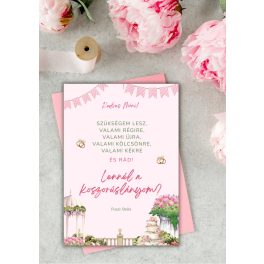   “Rózsaszín esküvő” Tanú vagy Koszorúslány felkérő kártya + boríték A6