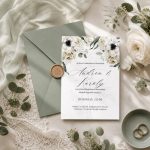 Pure White – Letisztult virágos-zsályazöld Esküvői Meghívó