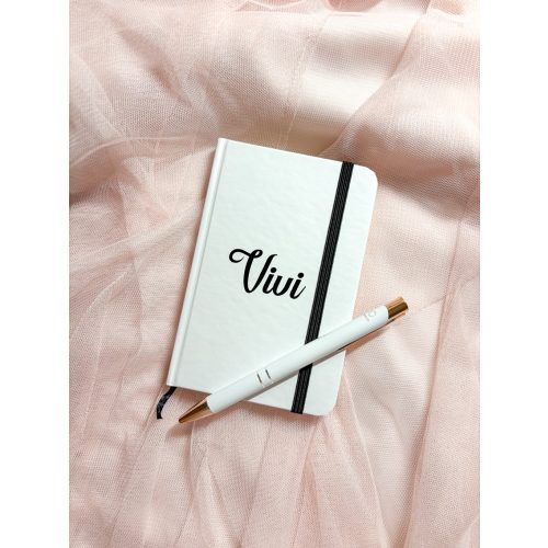 Jegyzetfüzet, fehér Rose Gold tollal - egyedi felirattal