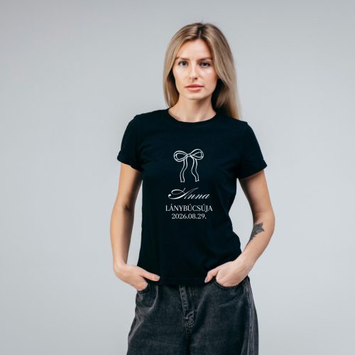 Fekete Lánybúcsús póló, masnival, EGYEDIRE szabható  -  Lánybúcsús póló