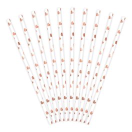   SZÍVÓSZÁL PAPÍRBÓL, ROSE-GOLD SZÍVECSKÉS, 10 DB/ CSOMAG