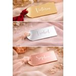 Íves plexi ültetőkártya, szalaggal (arany, ezüst, rose gold, átlátszó)