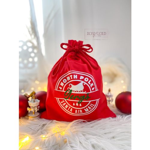 North Pole -Egyedi Mikulás zsák, pamut, 30 cm
