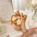 Mini Selyemvirág box - szalaggal 12 cm - SZÜLŐKÖSZÖNTŐ AJÁNDÉK (MEGÚJULT)