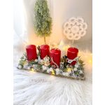 Hosszúkás piros-fehér adventi tál/koszorú 30 cm