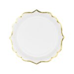 PAPÍR TÁNYÉR, FEHÉR, ARANY SZEGÉLLYEL, 18.5 CM 6 DB/CS