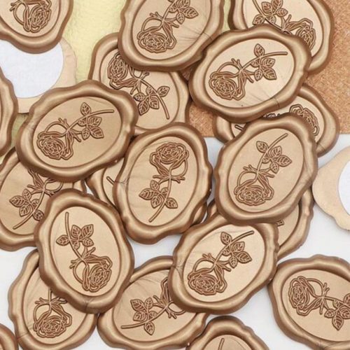 Viaszpecsét arany barna rózsaszál minta, ovális 10 db